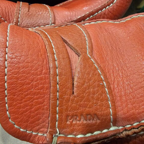 Prada Orange Pebbled Leather Driving Shoes main image 8